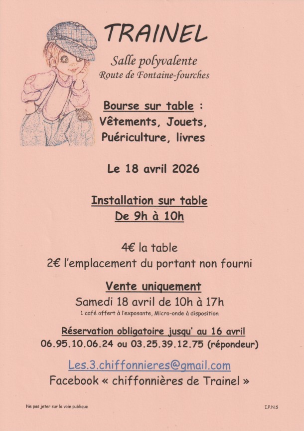 Bourse sur table à la salle polyvalente de Traînel